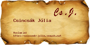 Csincsák Júlia névjegykártya